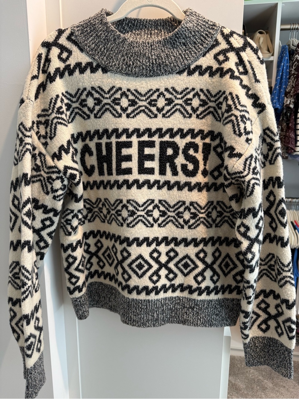 Target Black & Cream 'CHEERS!' Fair Isle Turtleneck Sweater